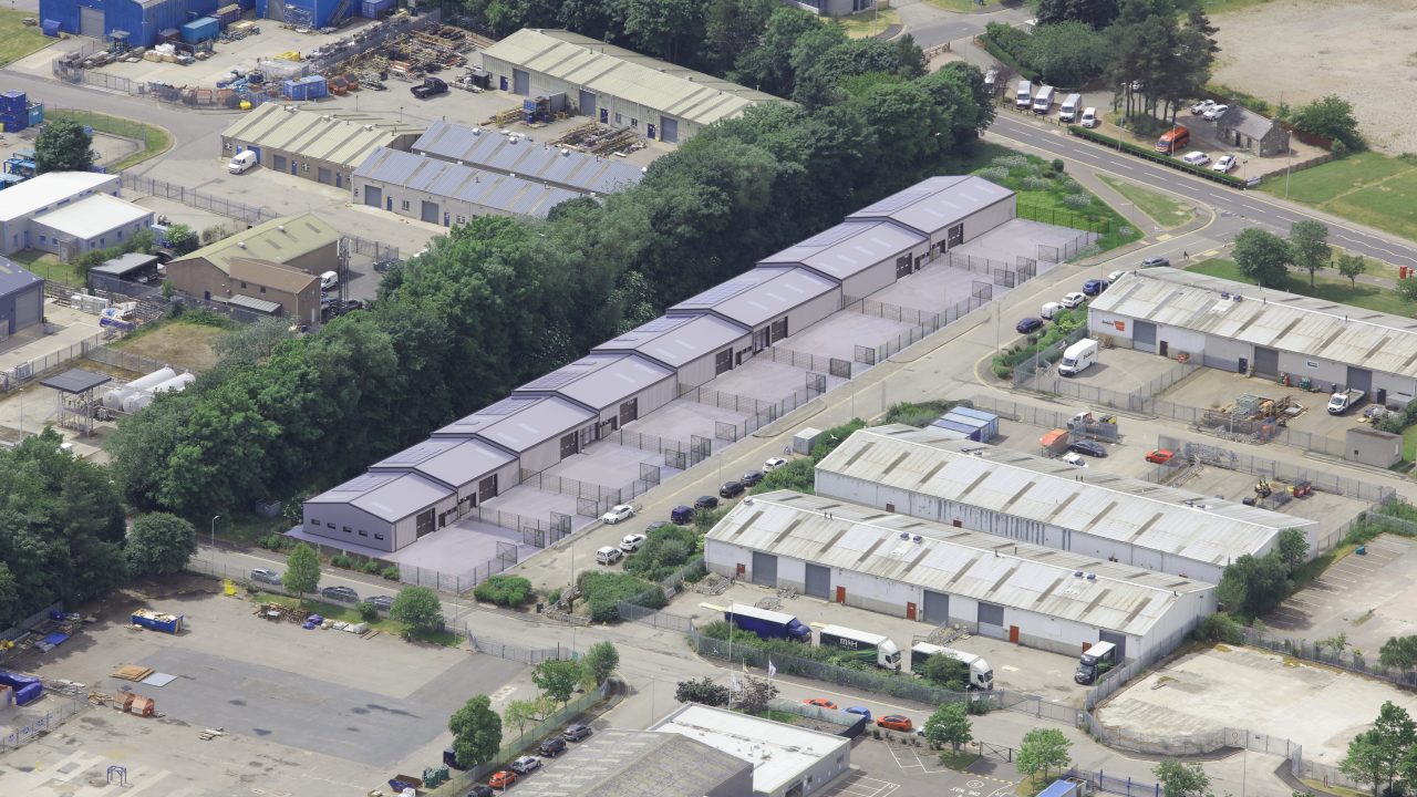 Dyce industrial estate cgi aerial image of terrace units