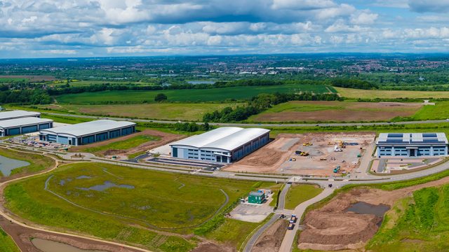 Clowes Developments Fairham Business Park Countryside scene with warehouse units on