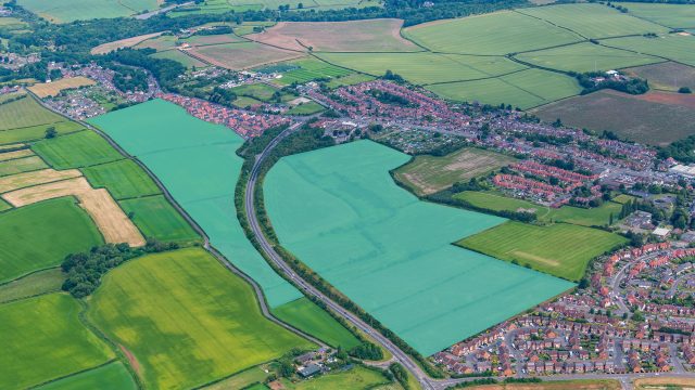 Clowes Developments Pleasley Hill Aerial image with blue outline of land