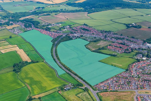 Clowes Developments Pleasley Hill Aerial image with blue outline of land